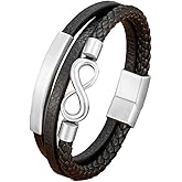 REchoLI Infinity Bracelet for Men,Silver Infinite Wristband Multi-Layered Braided Bracelet with Stainless Steel Buckle 21 cm/8.26 inches