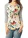 Allegra K Women Floral Prints 3/4 Raglan Sleeves Tee Shirt M White