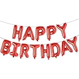 Happy Birthday Balloons, Aluminum Foil Banner Balloons for Birthday Party Decorations and Supplies (Red)