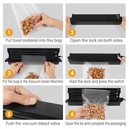 Vacuum Sealer Machine, Cakie Vacuum Sealing System Portable Automatic Mini with Double Capacitor Design Send 25 Sealing Bags for Dry and Wet Food Preservation