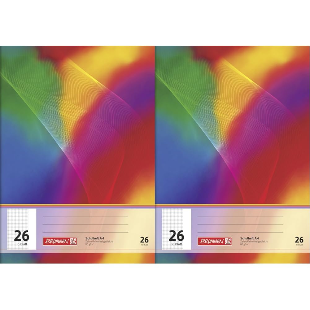 Brunnen A4 Exercise Book 16 Sheets, 5 mm, Square Ruled with Margin, 26 Lines per Page, 104492602 (Pack of 2) — image 1