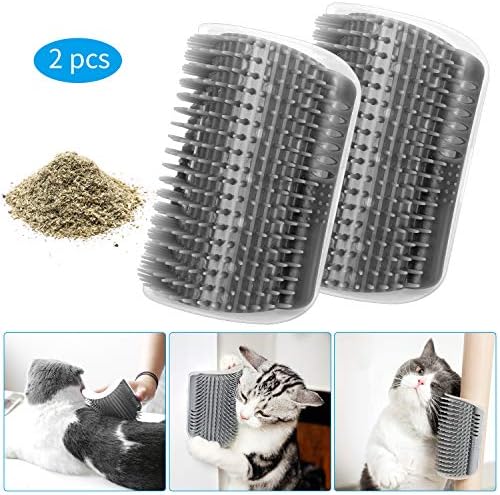 Qisiewell 2Pack Cat Self Groomer with Catnip Pouch, Cats Corner Massage Comb Grooming Brush Tool Toy for Kitten