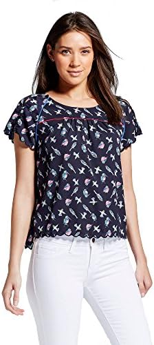 Isani Women's Bird Print Blouse (Small, Navy)