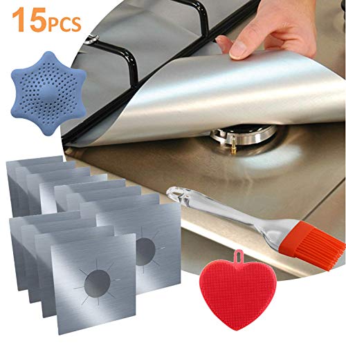 12-Pack Reusable Gas Stove Burner Covers, Non-Stick Stovetop Burner Liners Gas Range Protectors for Kitchen- Size 10.6” x 10.6”-Double Thickness 0.2mm, Cuttable, Dishwasher Safe