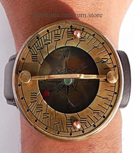 Wirst watch sundial compass with leather strap. c-3117-…