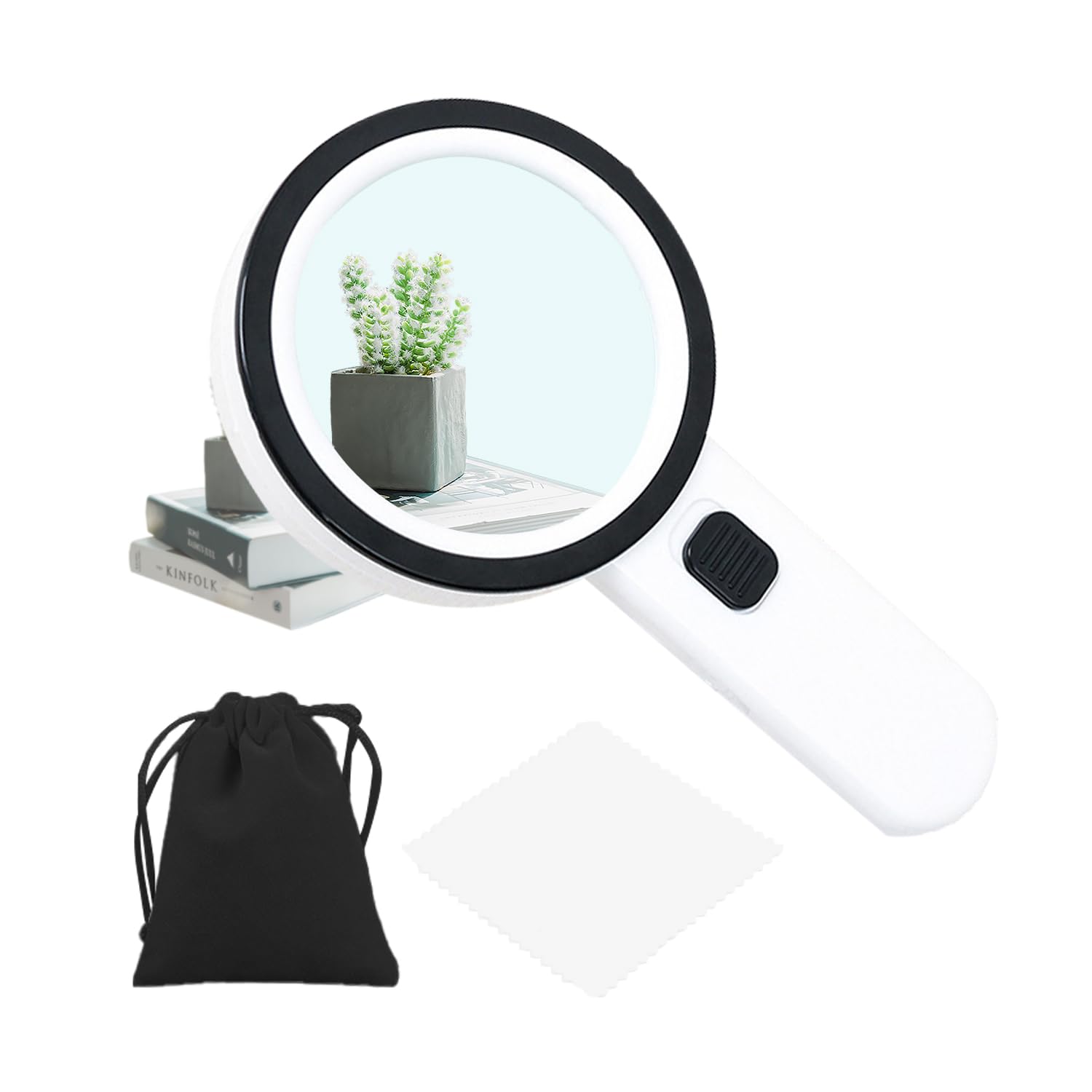 1 Piece Magnifying Glass, 1 Piece Cleaning Cloth, 1 Piece Storage Bag, 30 Times Handheld Magnifying Glass, 12 Lights Lighting, Suitable for the Elderly to Read, Check Equipment