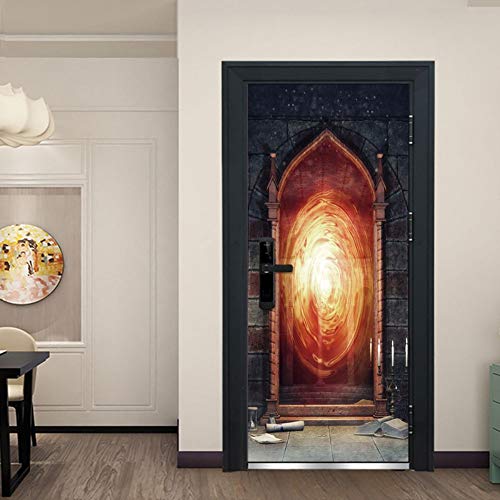SZYHMS 3D Door Sticker 3D Gate of Magic Wall Fridge Sticker Decal Art Decor Removable Waterproof Mural Poster Scene Window Door77x200cm