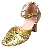 Honeystore Women's Sequins Round Toe Latin Dance Shoes