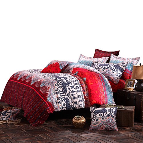 LELVA Boho Style Bedding Set Bohemian Ethnic Style Bedding Set Boho Duvet Cover Set Camel Pattern Bedding Set Full/Queen 4pcs (8, Queen)