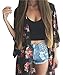 FANALA Bohemia Women Ethnic Floral Print Chiffon Long Kimono Top Blouse Cardigan (Black, X-Large)