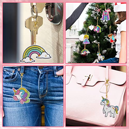 LOVESTOWN 6 PCS Gem Keychains Art for Girls, Make Your Own Gem Keychains Gem Dual-sided Use Diamond Painting Kit Keychains Crafts for Kids Ages 6-12