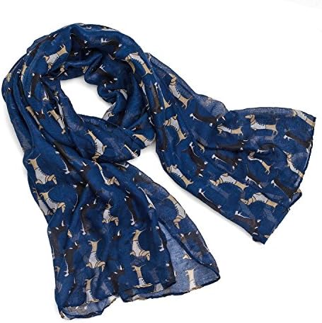 Nexxgen Fashion Designer Infinity Loop Scarf for Women- 30 Variations, Animal Print, American Flag, Red Black Blue Pink White etc. (Dachshund- Navy Blue)