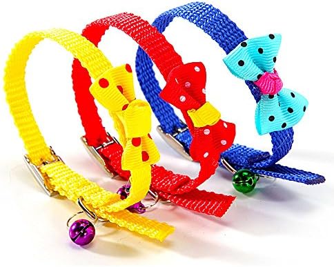 Winwin,Adjustable New Polyester Collar with Bell Cute Bow 11.10" for Small,Medium Dogs &amp; Cats,Random Color Steel Clip,No Fade,Teddy,Pomeranian Collors Steel Clip