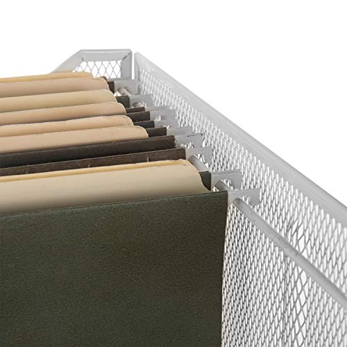MyGift Modern White Metal Mesh Hanging File Folder Storage Crate