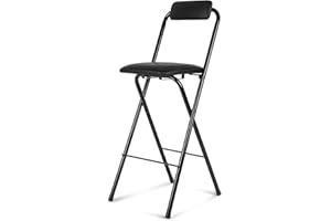 Gluck Plants Folding Stool,24 Inch Foldable Portable Collapsible Height Bar Stool Chair,Adult Tall Leather Padded Chair for Kitchen Living Room Garden Camping Fishing
