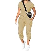 PINSV Women's 2 Piece Outfits Tracksuit Sets Short Sleeve Tops Jogger Pants with Pockets