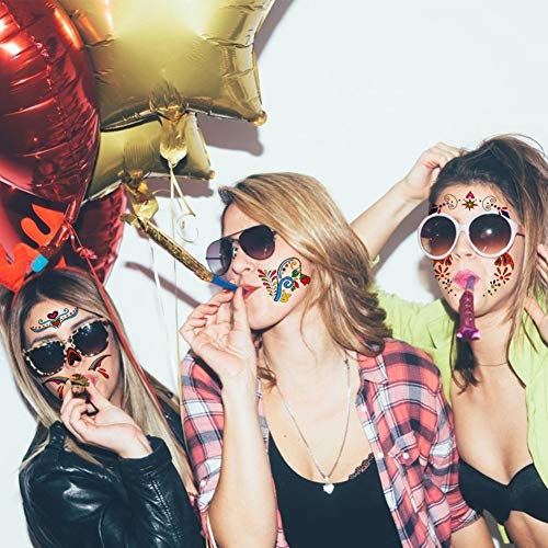 Halloween Headband, 4PCS Day of The Dead Headband Costume Mexican Headpiece with Halloween Temporary Tattoo Stickers for Halloween Masquerade Party Dress up Favor