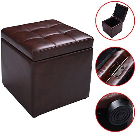 New Brown Cube Ottoman Pouffe Storage Box Lounge Seat Footstools with Hinge Top