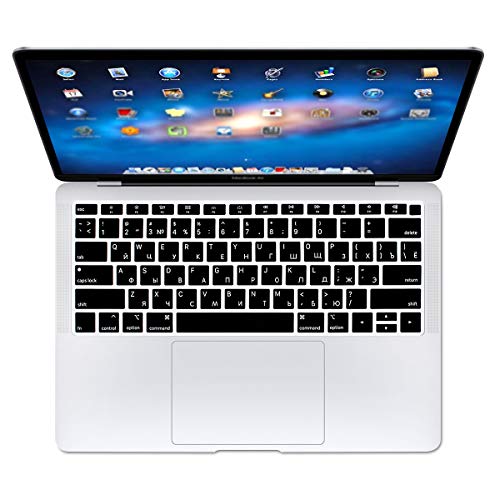 HRH Black Russian Language Silicone Keyboard Cover Skin for MacBook Newest Air 13 Inch 2018 Release A1932 with Retina Display and Touch ID,USA Layout