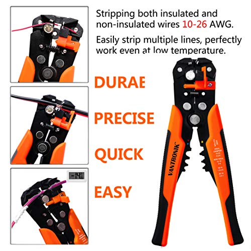 VANTRONIK 3 in 1 Automatic Wire Stripper, Crimper, Cutter, Self-Adjusting for wires from 10 AWG to 24 AWG Orange-black color