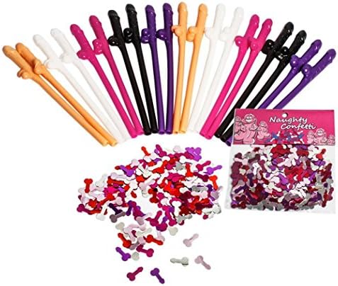 Hen Do Party Straws 20 Pcs Party Drinking Funny Straws for Party Bar Wedding Decoration with 20g Confetti As Gift