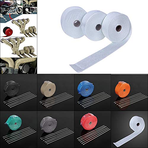 5m Exhaust Heat Wrap Roll Fiberglass Heat Insulated Wrap Durable Heat Shield Tape for Motorcycle Car with 6 Ties - Quarkscm