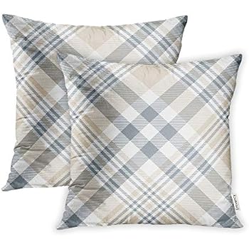 Emvency Set of 2 Throw Pillow Covers Print Polyester Zippered Brown Tartan Plaid Check Pattern in Beige Tan Grey and White Gray Abstract Pillowcase 18x18 Square Decor for Home Bed Couch Sofa