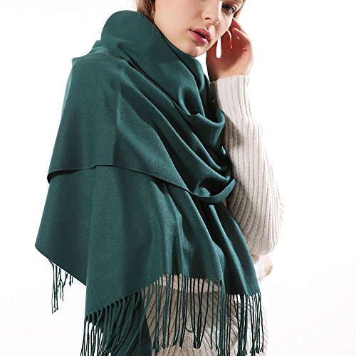 Womens Pashmina Shawl Wrap Scarf - Ohayomi Solid Color Cashmere Stole Extra Large 78"x28" (Green)