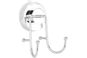 YOUTHINK Stainless Steel Wall Hook, Double Hanger Heavy Duty Suction Cup Mount, No Hardware Needed, with Strong ABS Material,