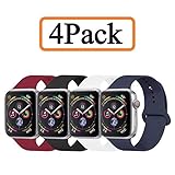 YANCH Compatible with for Apple Watch Band 42mm 44mm, Soft Silicone Sport Band Replacement Wrist Strap Compatible with for iWatch Series 4/3/2/1, Nike+,Sport,Edition, M/L, 4 Pack
