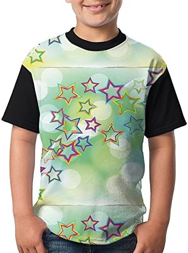 Kkajjhd Bright Star Figures Misty Hazy Toned Background Cool Short Sleeve Casual T-Shirt Printed Cloth Boy, Male, Young Man.