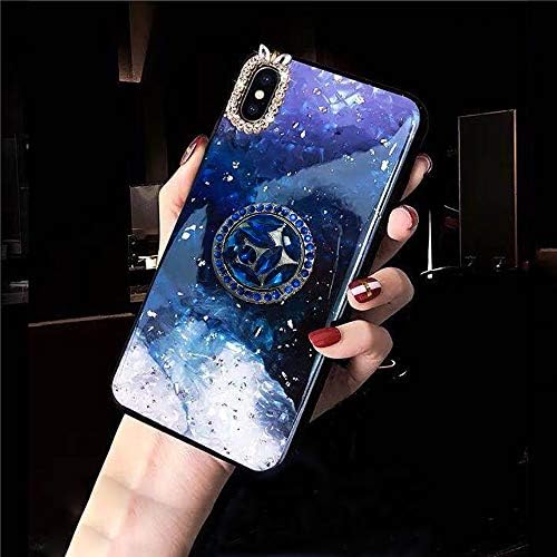 KeKeYM for iPhone XS Case Jewelry, Diamond Seashell Pattern Bumper Bling Diamond Glitter Crystal with Bling Metal Stand Holder for Girls (Blue, for iPhone X iPhone 10 5.8")