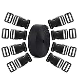Coopay 1.5 Inch Plastic Buckles Kit Include 8 Pack Side Release Plastic Buckles,8 Pack Tri-Glide Slides with 5 Yards Black Nylon Webbing Strap