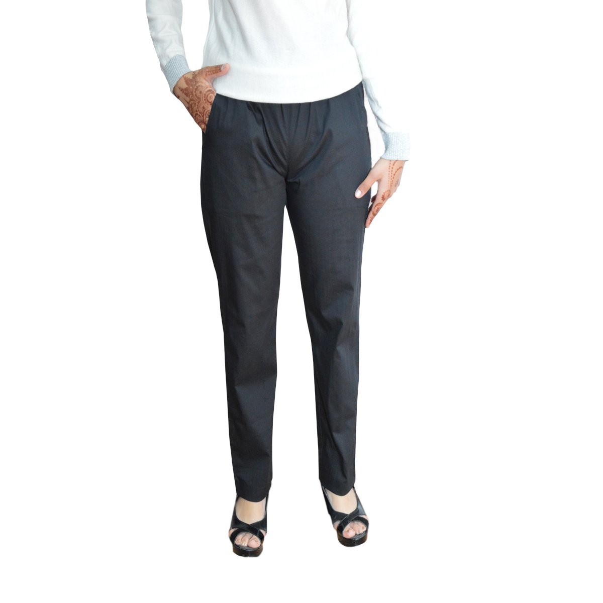 apella black cotton pant palazzo with 2 side pocket