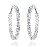 Gemini Women's Silver Plated Swarovski Crystal Zirconia Big Large Round Hoop Earrings Gm008 , Size: 1.5 / 2 inches , Color: Silver