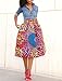 Women's Sun Flower High Waist A-Line Pleated African Print Midi Skirt Small Red