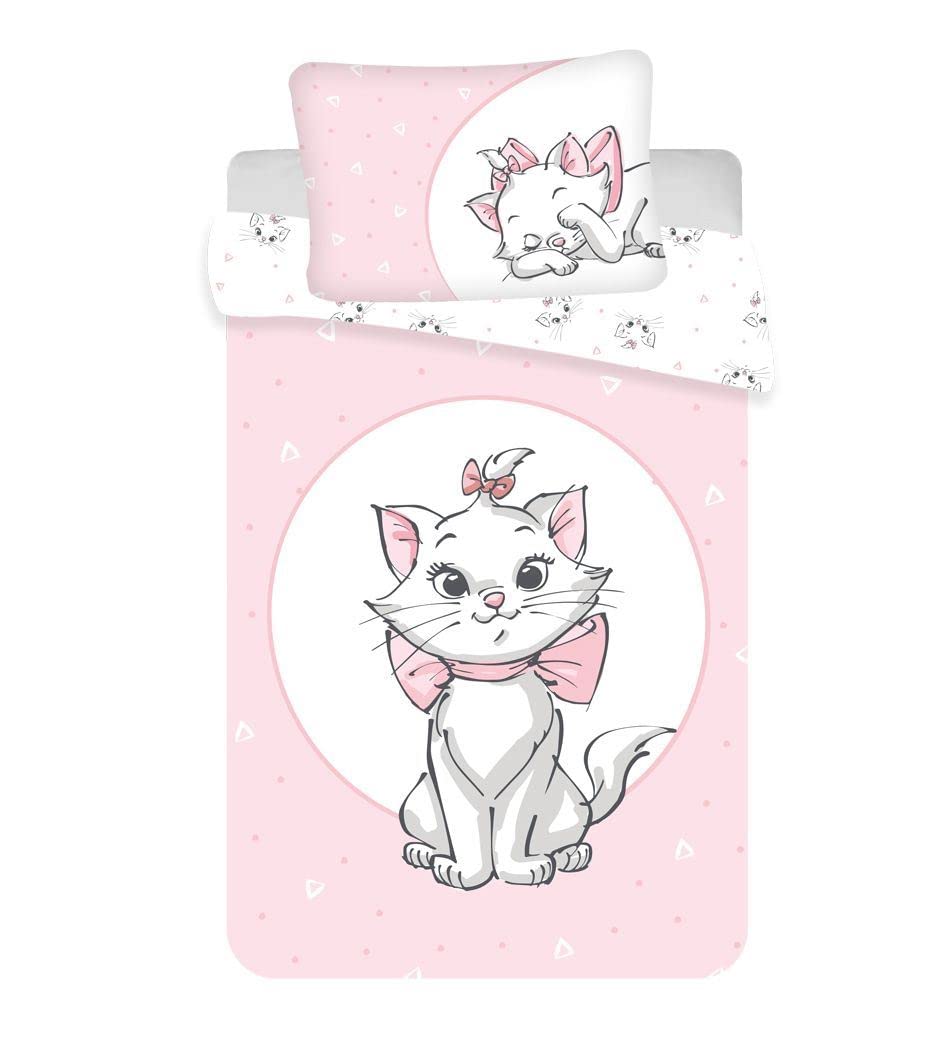 JFabrics Disney Aristocats Light Pink Baby Cot Duvet and Pillow Set | Girls Toddler Bedding sets | Featuring Amazing Marie Cat