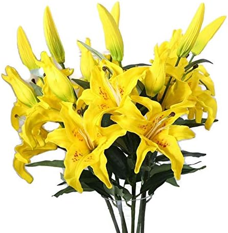 Meide Group USA 30" Long XLarge Real Touch Hybrid Tiger Lily Artificial Spring Flowers (3 pcs) (Sunny Yellow)