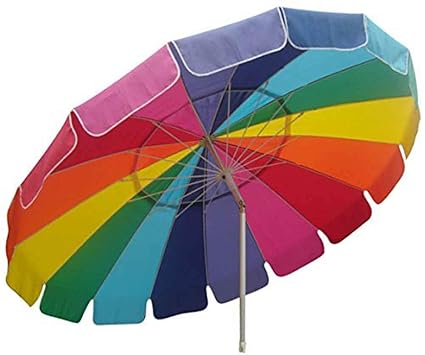 Impact Canopy Beach Umbrella with Sand Anchor, UV Protected Vented Outdoor Beach Shade, 8 Ft, Rainbow, Carry Bag
