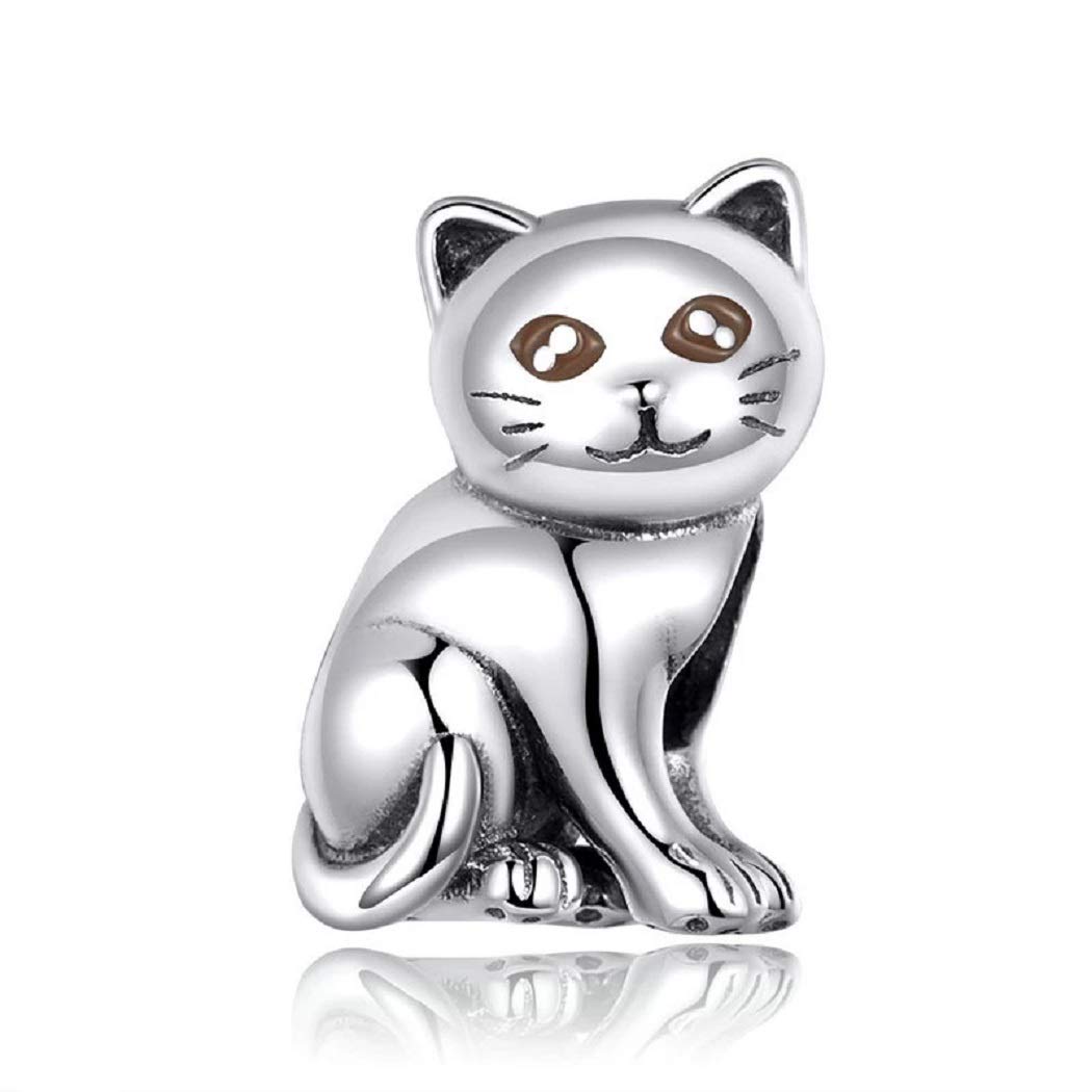 FeatherWish Sterling Silver 925 Charm Cat Animal Family Kitten Pet Lucky Love Best Friend Bead Fits and Compatible With Pandora Bracelets Gift For Friend Mum Sister Wife Birthday (Charming Cat)