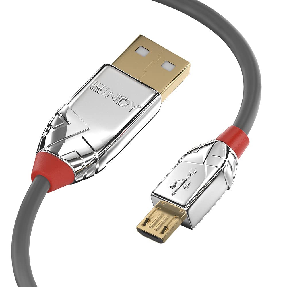 Lindy USB 2.0 Type A to Micro-B Cable, Cromo Line - Grey, 3m.