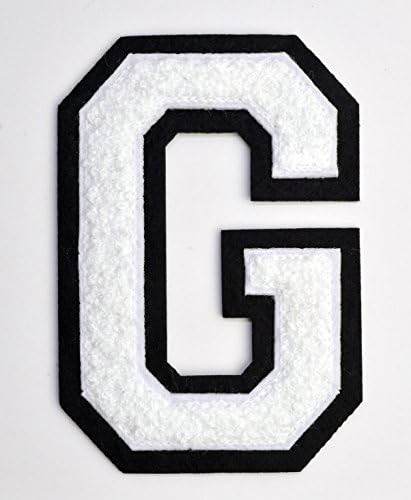 Varsity Letter Patches - White Embroidered Chenille Letterman Patch - 4 1/2 inch Iron-On Letter Initials (White, Letter G Patch)