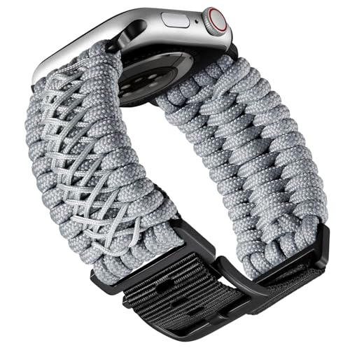 BINLUN Kompatibel mit Apple Watch Armband 46mm 45mm 44mm, Nylon Paracord Geflochten Sport Ersatzarmband Kompatibel mit iWatch SE/SE2/10/9/8/7/6/5/4/3/2/1 für Herren(Grau)