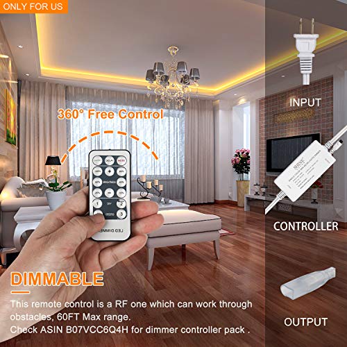 Shine Decor 6x10mm Dimmable LED Strip Lights, 50ft 3000K Warm White, 110V Flexible Waterproof Rope Lights, 2835 120LEDs/M, for Indoor Outdoor Commercial Lighting Decoration, Accessories Included