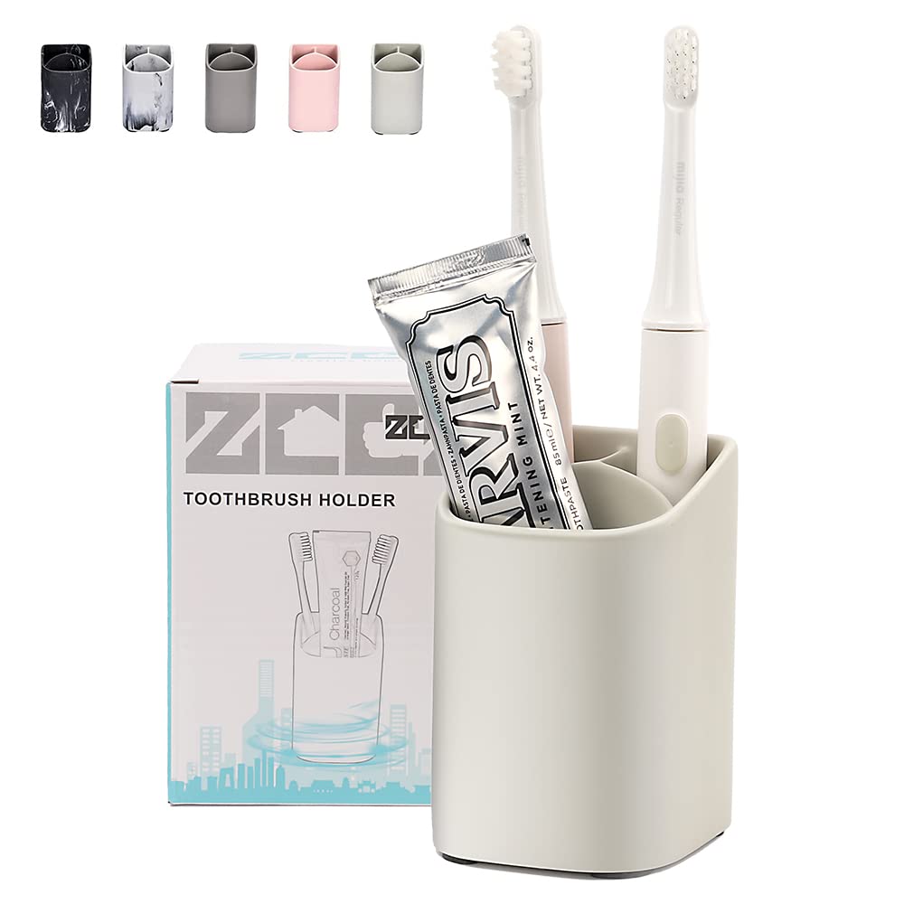 zccz Toothbrush Holder for Bathroom - Electric Toothbrush and Toothpaste Holder - Bathroom Countertop Cup Organizer Razor Makeup Brushes Pencil Holder Stand - Gray