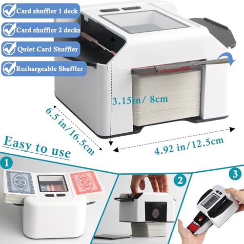 Electronic Automatic Card Mixer 1-2 Games, 2000mAh USB Rechargeable Card Mixer for UNO Poker Skyjo PILI Texas Hold'em, Auto/Manual, Portable Silent and Fast Mixing