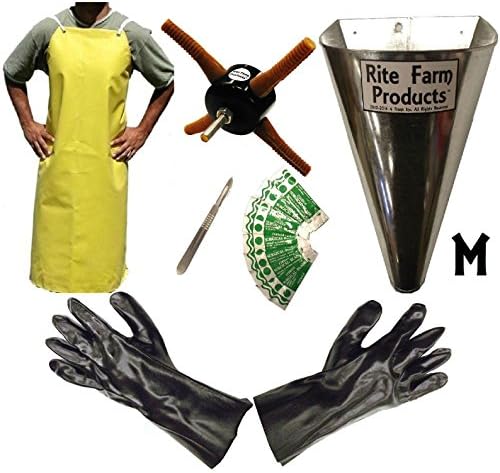 Rite Farm Products L4 Processing KIT Drill Plucker Medium Kill Cone 10 Blade Scalpel Apron Gloves Chicken Poultry