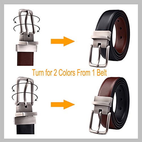 Men's Belt, Bulliant Leather Reversible Belt for Men With Single Prong Buckle in Gift Box, Trim to Fit.