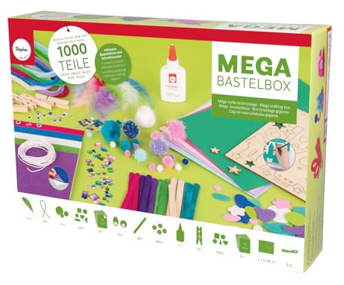 Rayher 69186000 Mega set de manualidades, 1000 piezas, Color azul, verde, rosa y lila, Para manualidades infantiles