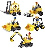Xipoo 5 Pcs Yellow Tractor Toys Building Blocks Construction Engineering vehicle Series Play Set (180 Pieces)